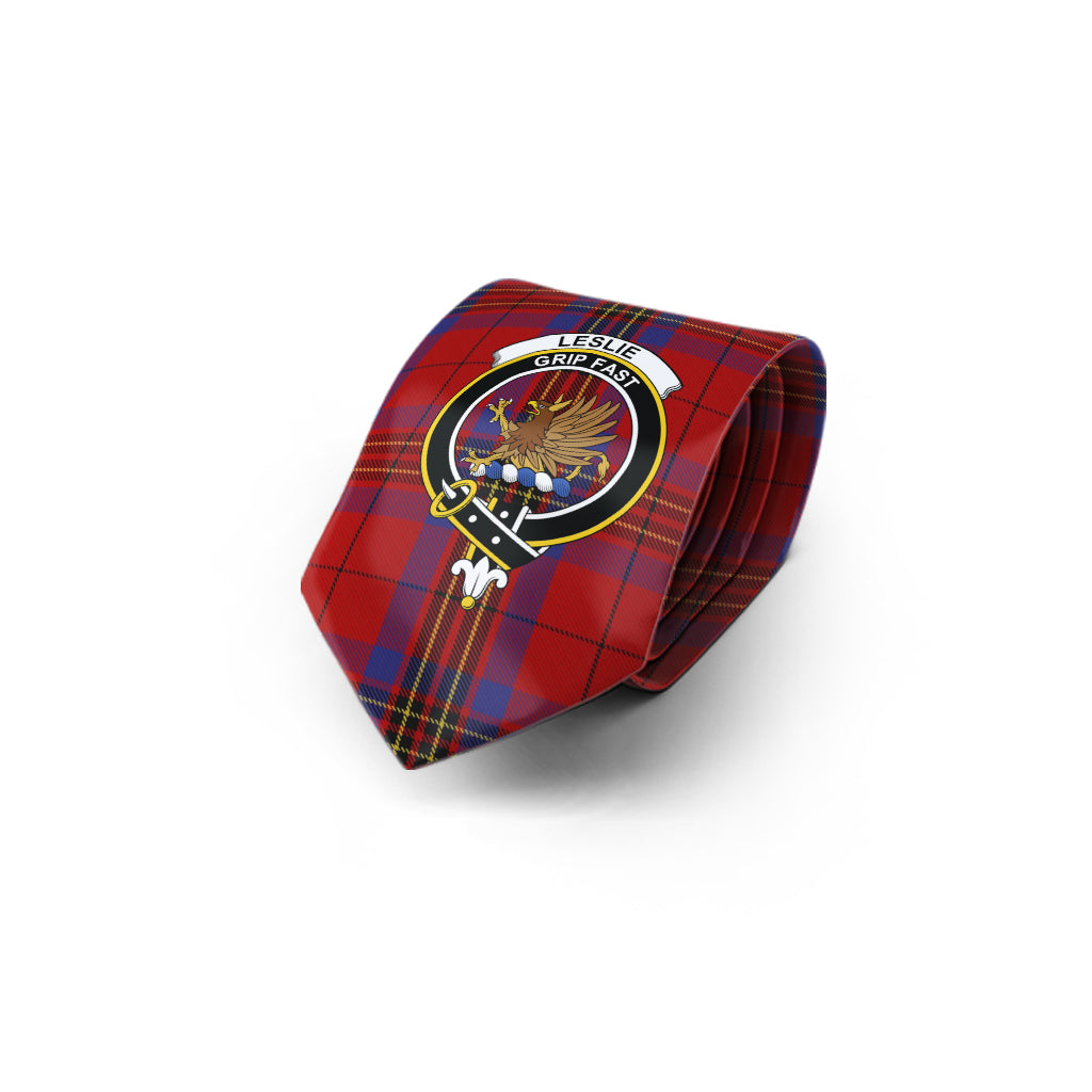 Leslie Red Tartan Classic Necktie with Family Crest - Tartan Vibes Clothing