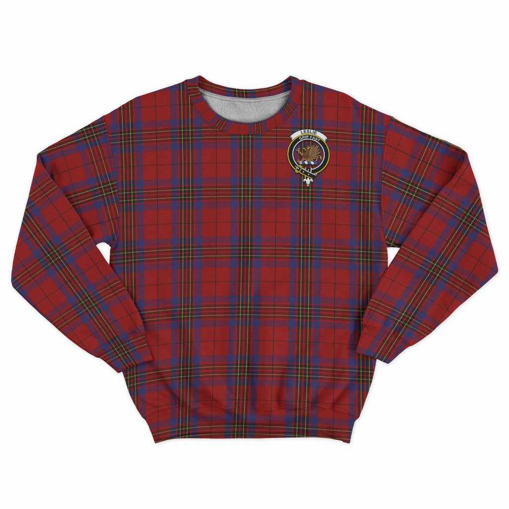 Leslie Red Tartan Sweatshirt with Family Crest - Tartan Vibes Clothing