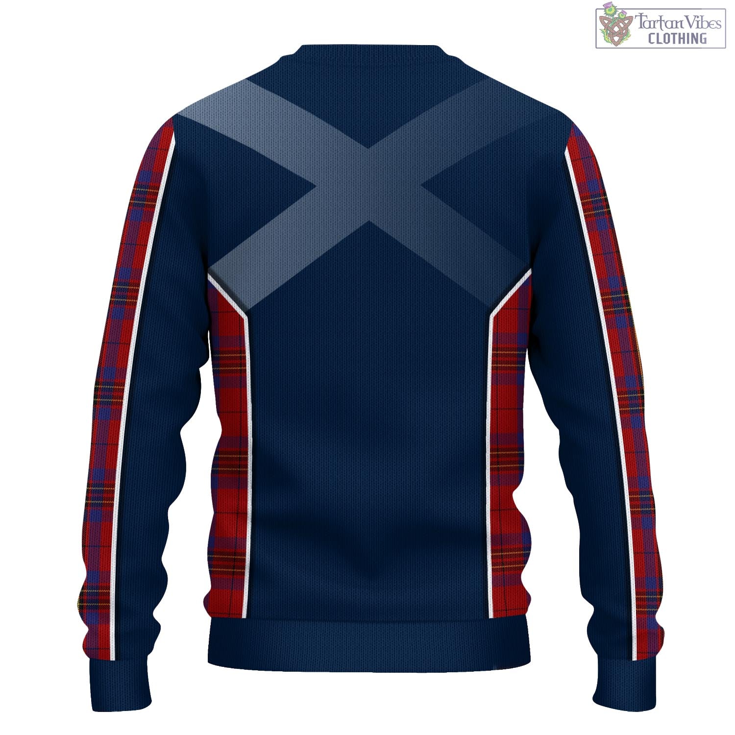 Tartan Vibes Clothing Leslie Red Tartan Knitted Sweatshirt with Family Crest and Scottish Thistle Vibes Sport Style