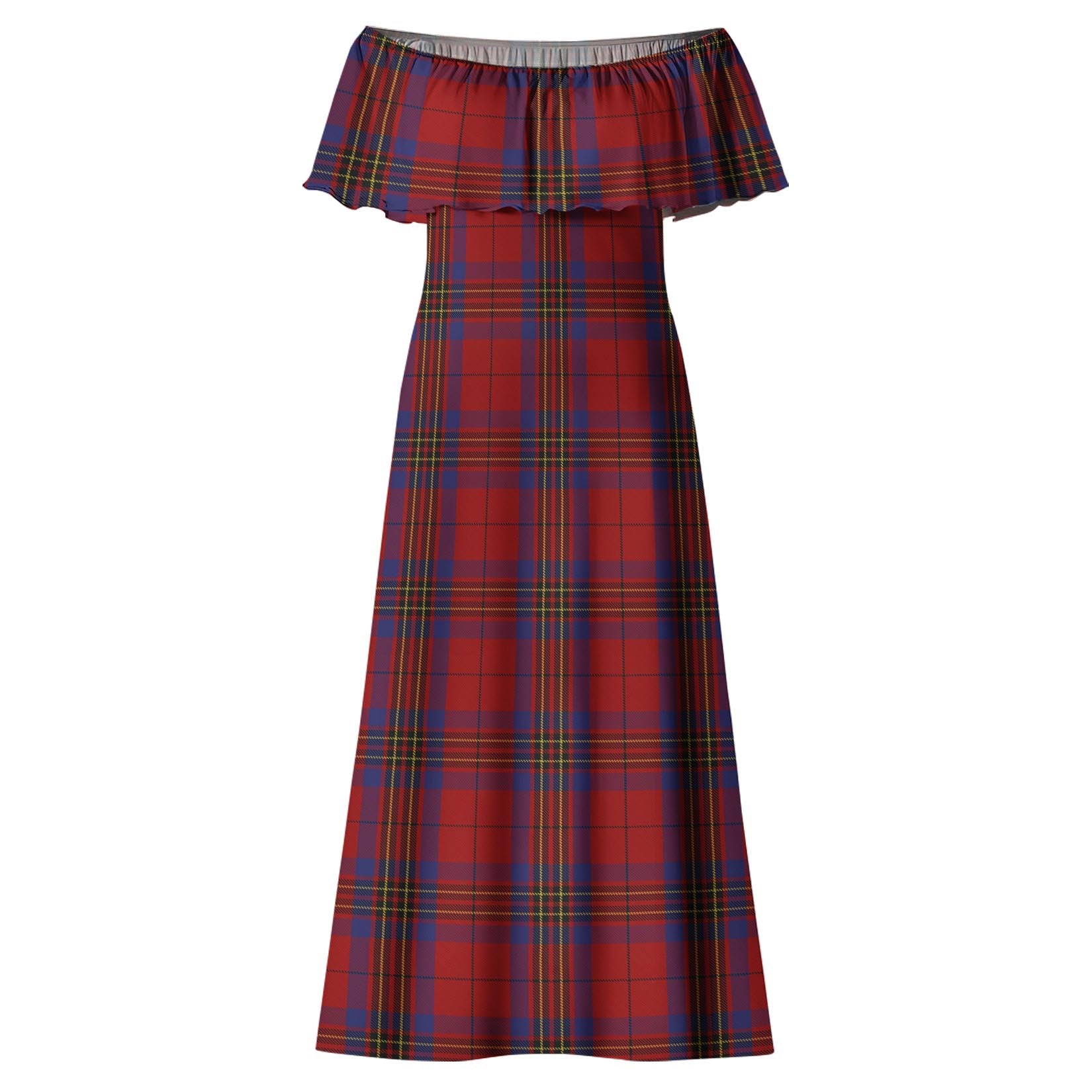 Leslie Red Tartan Off Shoulder Long Dress - Tartanvibesclothing