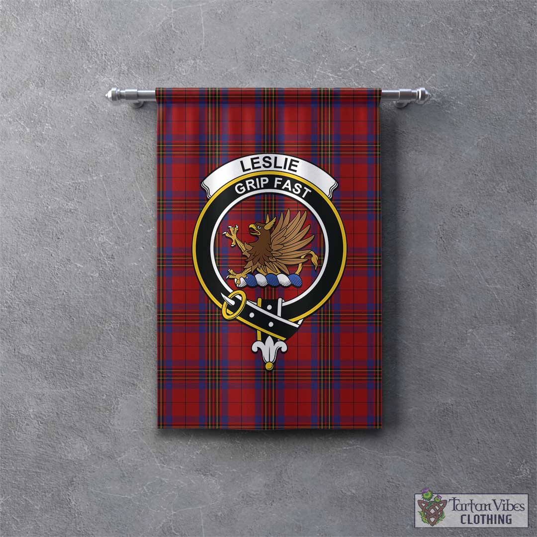 Tartan Vibes Clothing Leslie Red Tartan Gonfalon, Tartan Banner with Family Crest