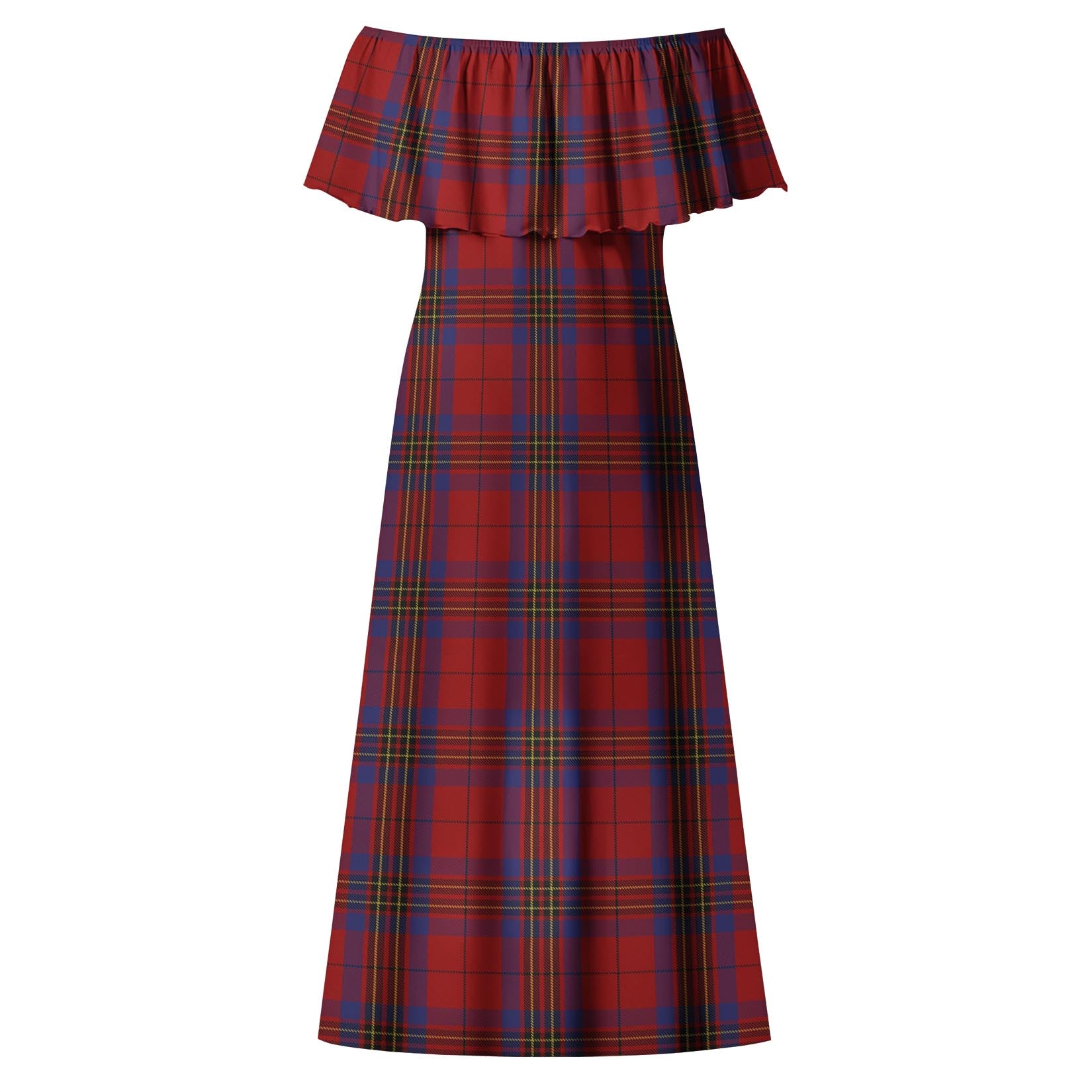 Leslie Red Tartan Off Shoulder Long Dress - Tartanvibesclothing