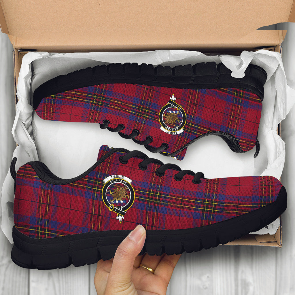 Leslie Red Tartan Sneakers with Family Crest - Tartan Vibes Clothing