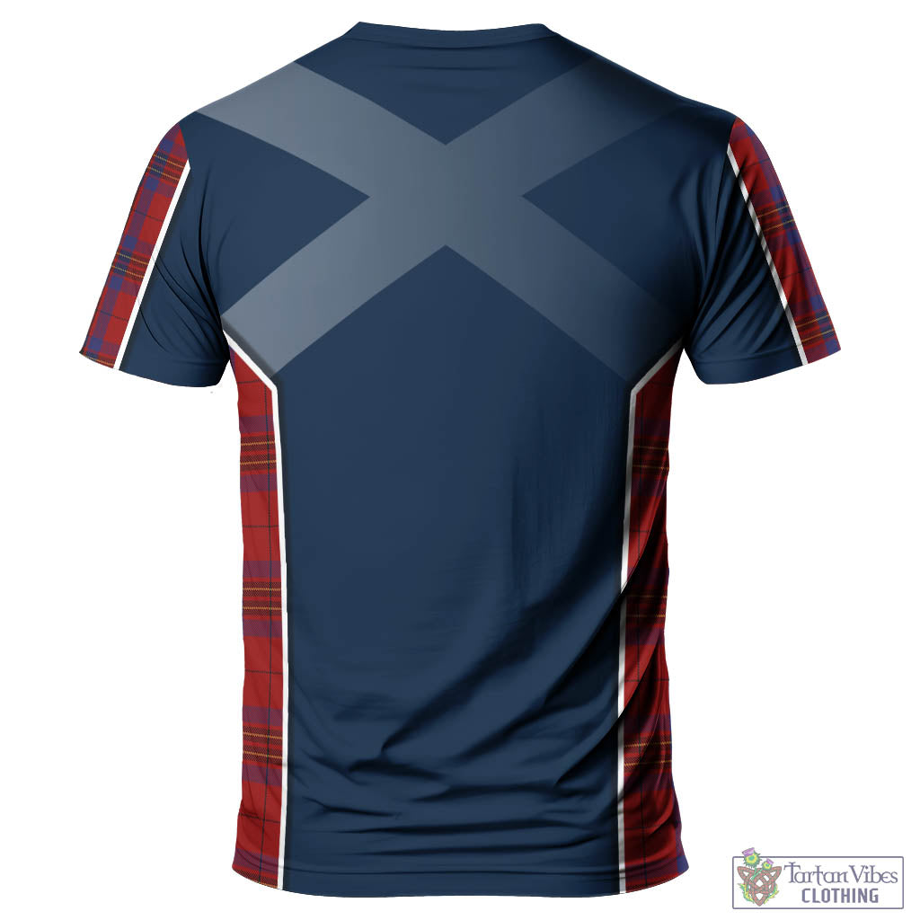 Tartan Vibes Clothing Leslie Red Tartan T-Shirt with Family Crest and Scottish Thistle Vibes Sport Style