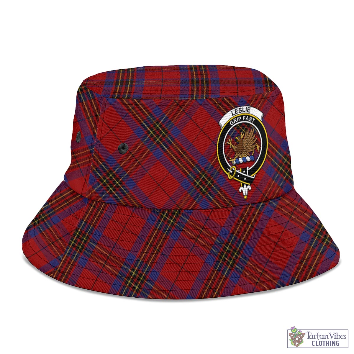 Tartan Vibes Clothing Leslie Red Tartan Bucket Hat with Family Crest