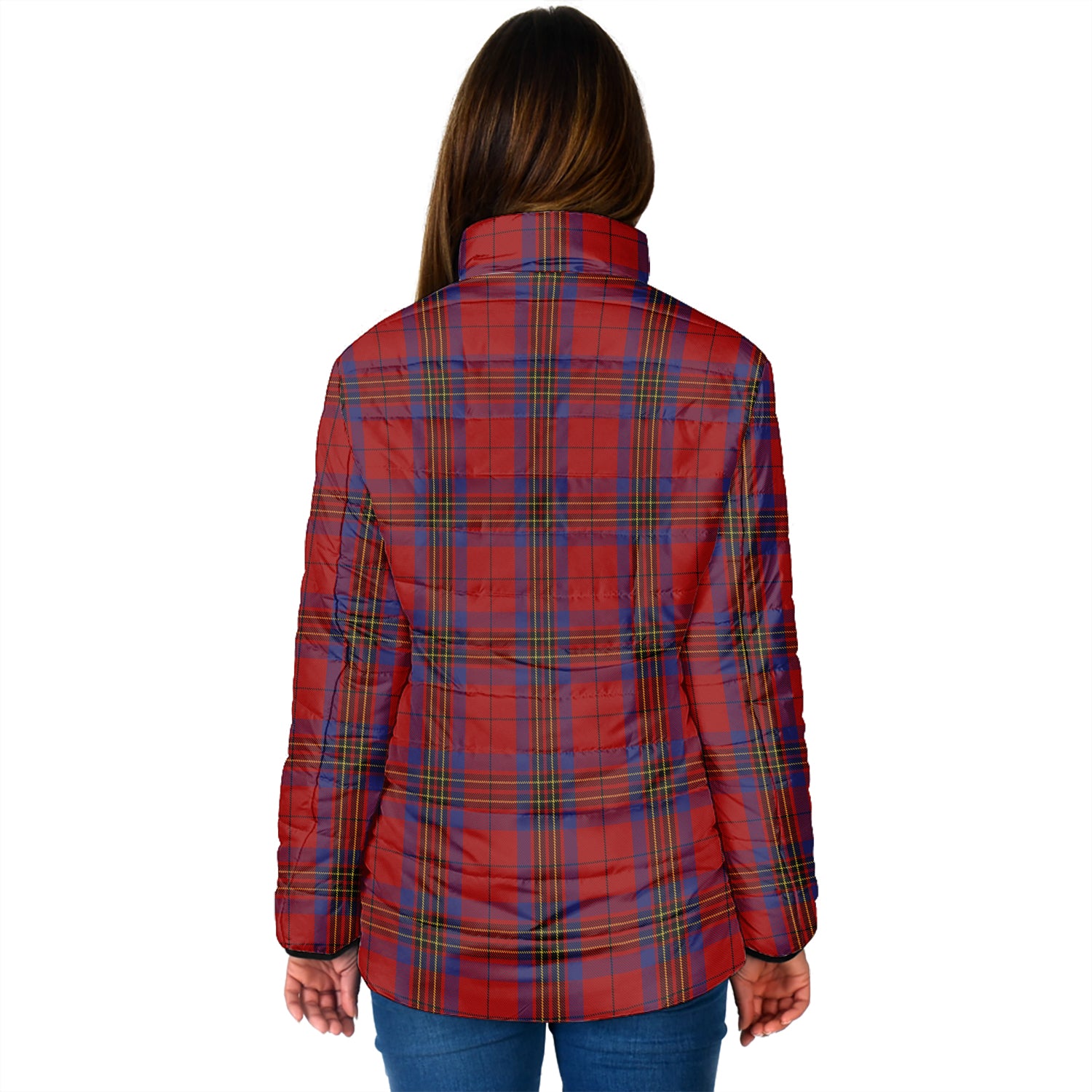 Leslie Red Tartan Padded Jacket with Family Crest - Tartan Vibes Clothing