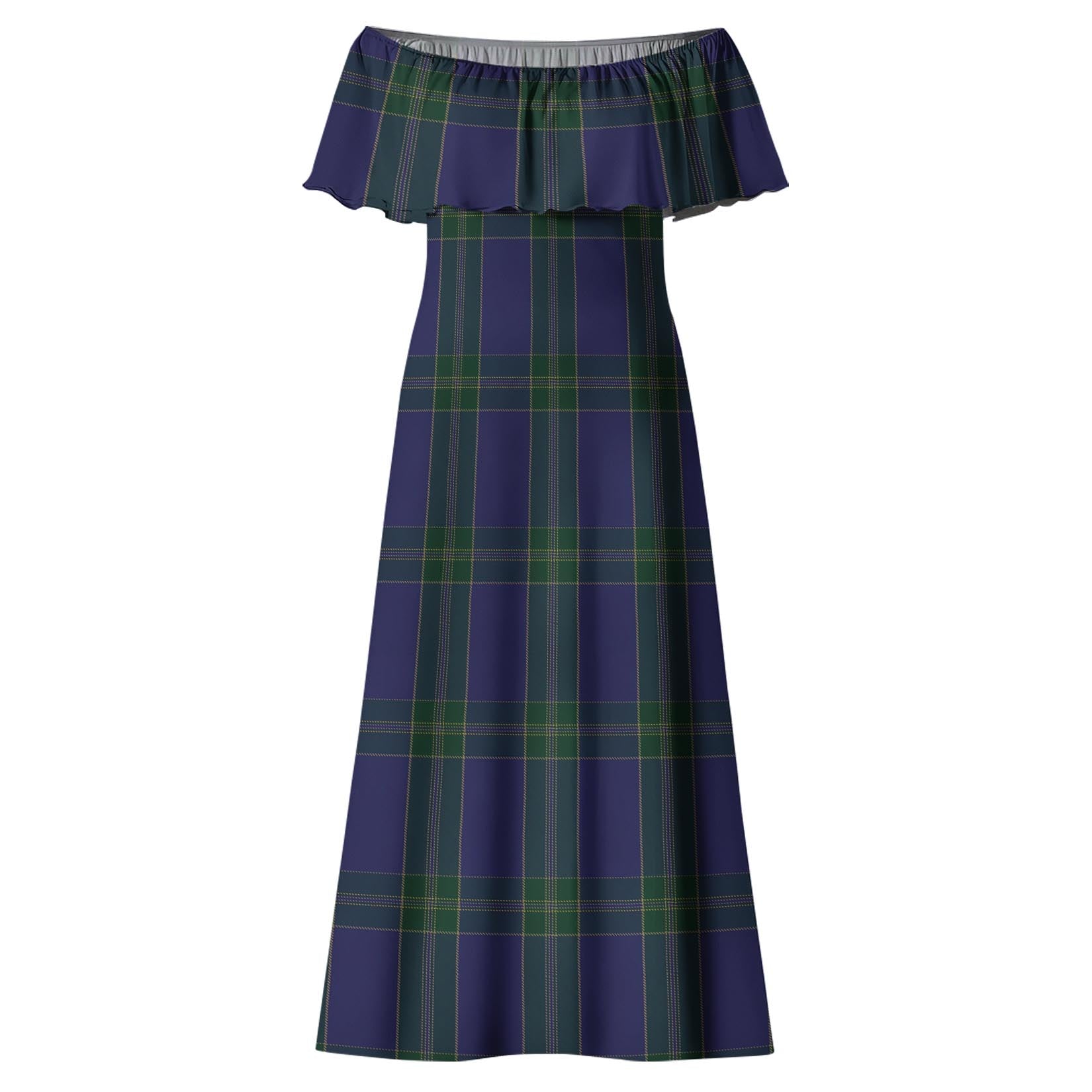 Lewis of Wales Tartan Off Shoulder Long Dress - Tartanvibesclothing