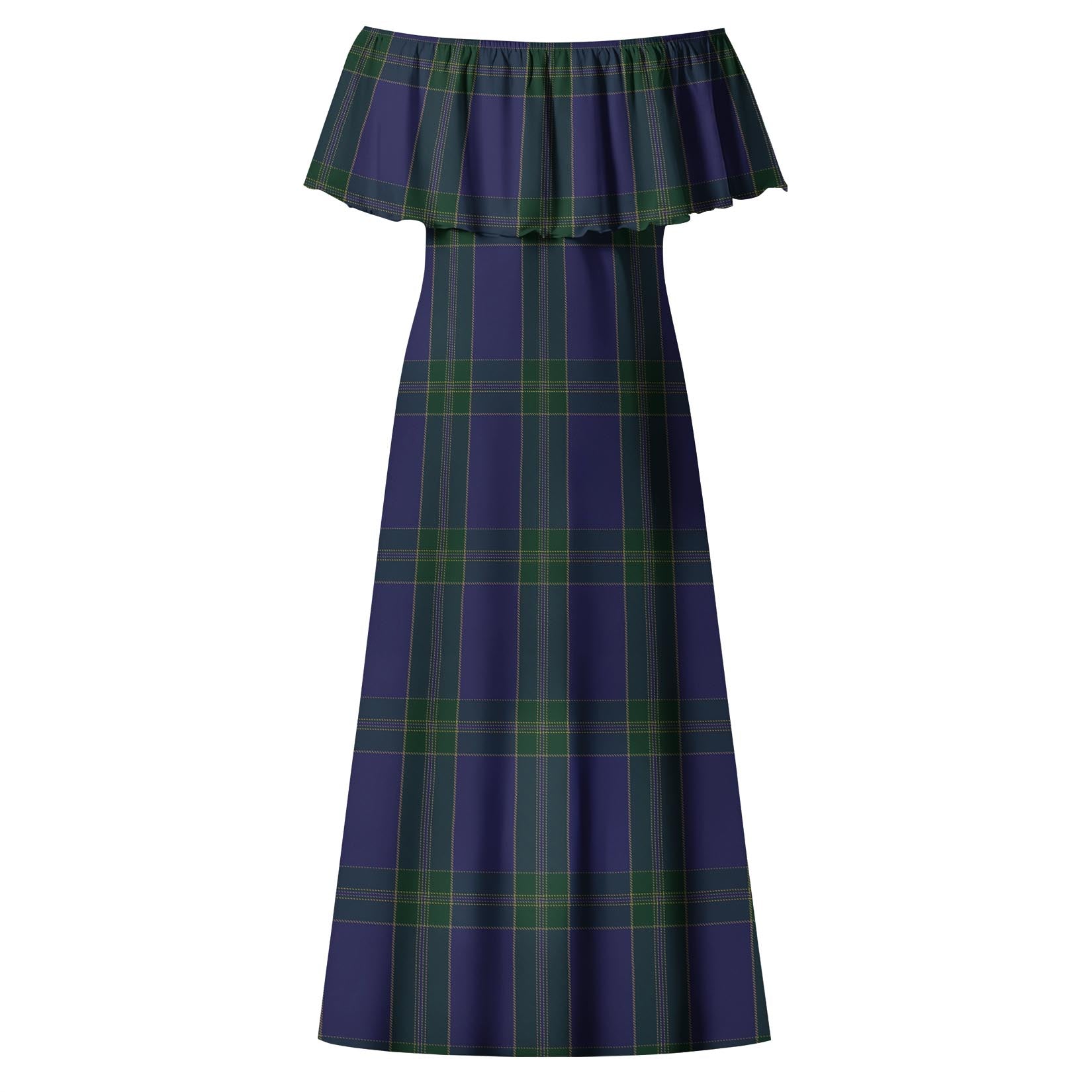 Lewis of Wales Tartan Off Shoulder Long Dress - Tartanvibesclothing