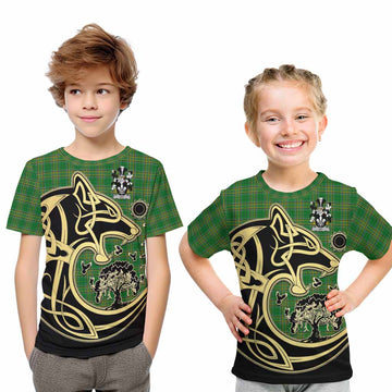 Ley Irish Tartan Kid T-Shirt with Coat of Arms Celtic Wolf Style Youth XL Size14 - Tartan Vibes Clothing