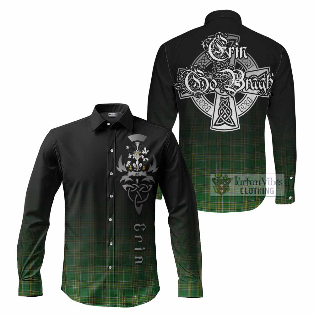Ley Irish Clan Long Sleeve Button Shirt with Coat of Arms Erin Go Bragh Celtic Inspired - Tartan Vibes Clothing