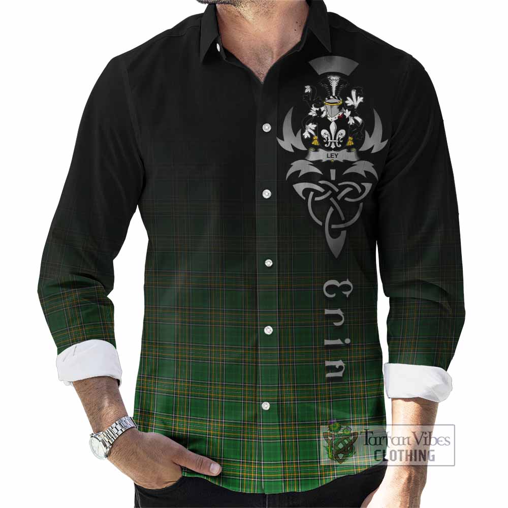 Ley Irish Clan Long Sleeve Button Shirt with Coat of Arms Erin Go Bragh Celtic Inspired - Tartan Vibes Clothing