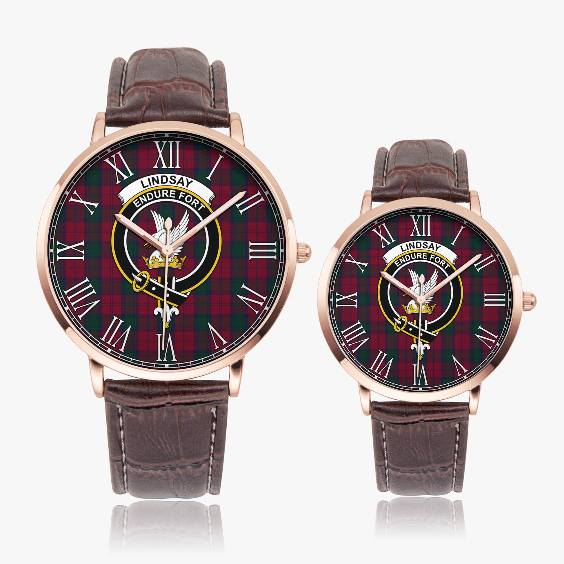 Lindsay Tartan Family Crest Leather Strap Quartz Watch - Tartanvibesclothing