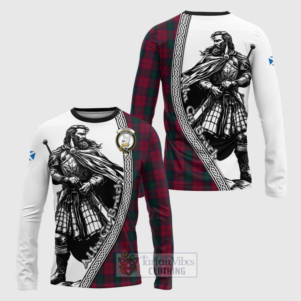 Tartan Vibes Clothing Lindsay Tartan Clan Crest Long Sleeve T-Shirt with Highlander Warrior Celtic Style