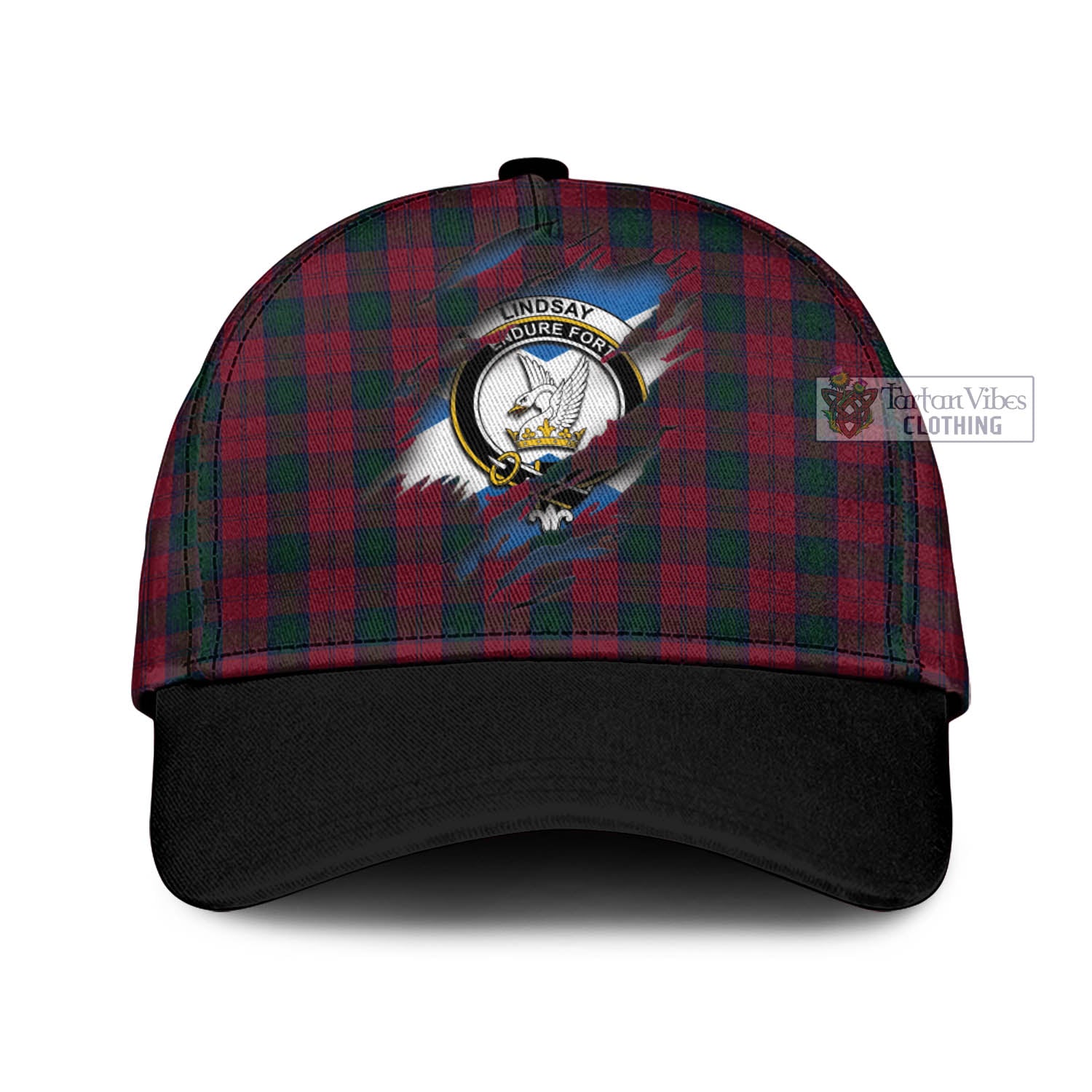 Tartan Vibes Clothing Lindsay Tartan Classic Cap with Family Crest In Me Style