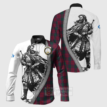 Lindsay Tartan Clan Crest Long Sleeve Button Shirt with Highlander Warrior Celtic Style