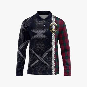 Lindsay Tartan Long Sleeve Polo Shirt with Family Crest Cross Sword Thistle Celtic Vibes