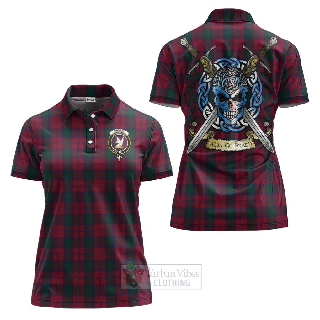 Tartan Vibes Clothing Lindsay Tartan Women's Polo Shirt with Family Crest Celtic Skull Style