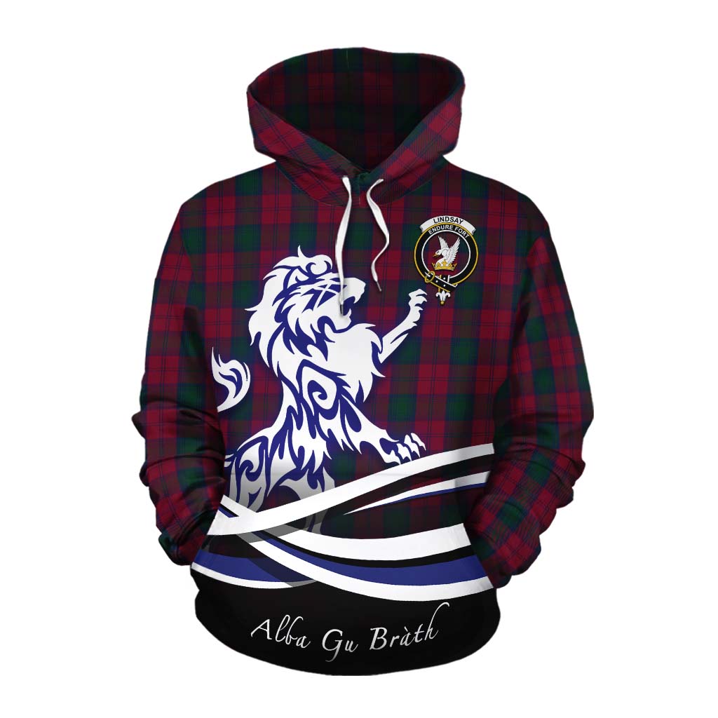 Tartan Vibes Clothing Lindsay Tartan Cotton Hoodie with Alba Gu Brath Regal Lion Emblem