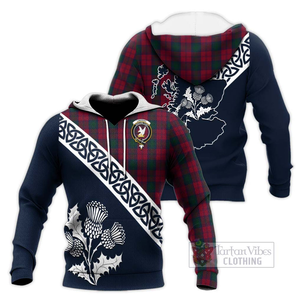 Tartan Vibes Clothing Lindsay Tartan Knitted Hoodie Featuring Thistle and Scotland Map