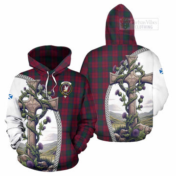 Lindsay Tartan Hoodie with Family Crest and St. Andrew's Cross Accented by Thistle Vines