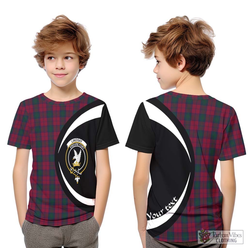 Tartan Vibes Clothing Lindsay Tartan Kid T-Shirt with Family Crest Circle Style