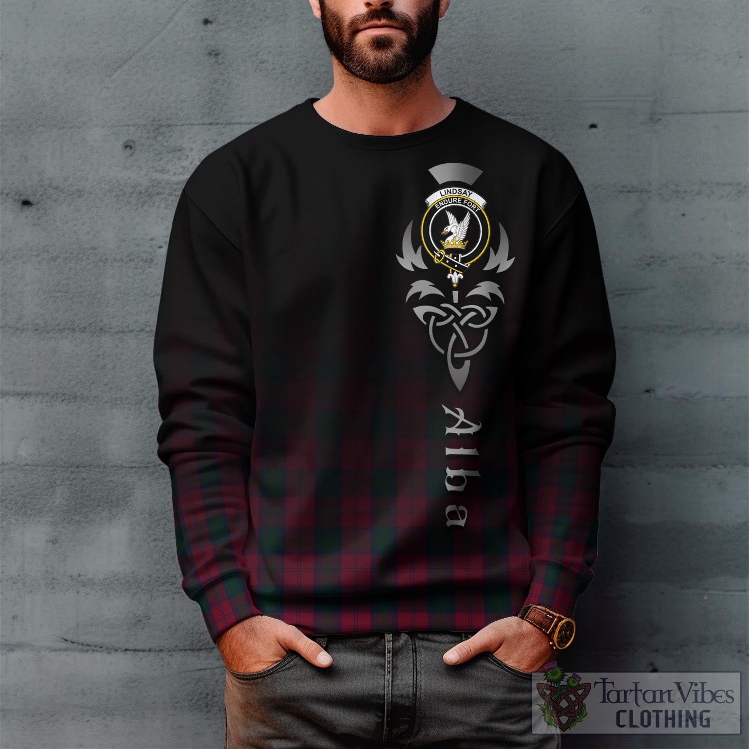 Tartan Vibes Clothing Lindsay Tartan Sweatshirt Featuring Alba Gu Brath Family Crest Celtic Inspired