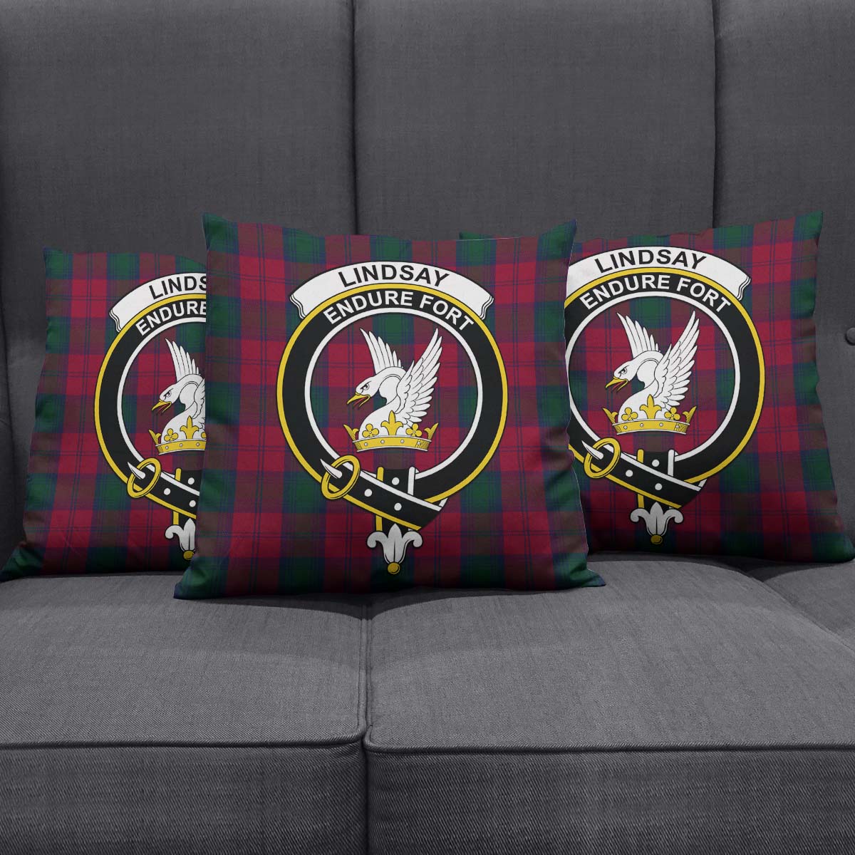 Lindsay Tartan Pillow Cover with Family Crest Square Pillow Cover - Tartanvibesclothing