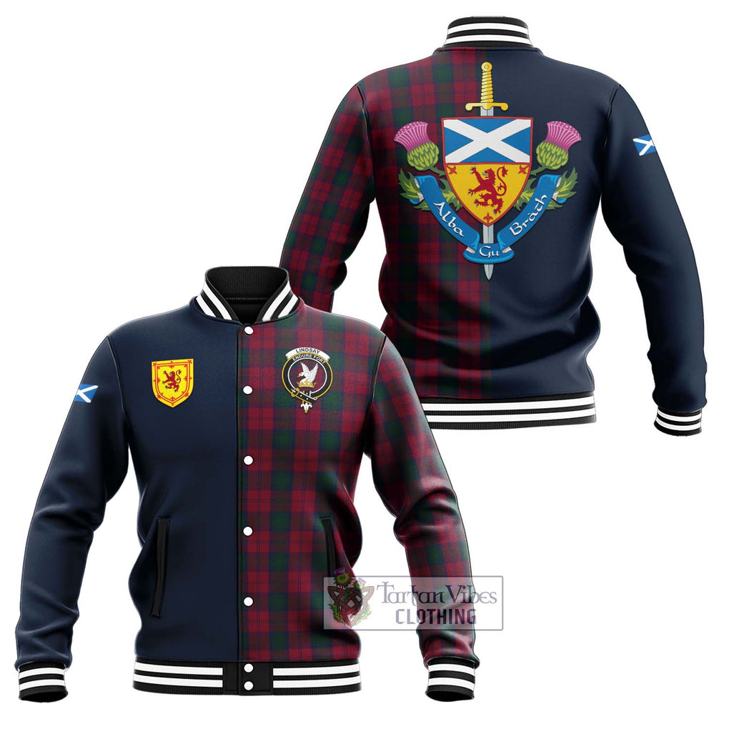 Tartan Vibes Clothing Lindsay Tartan Baseball Jacket with Scottish Lion Royal Arm Half Style