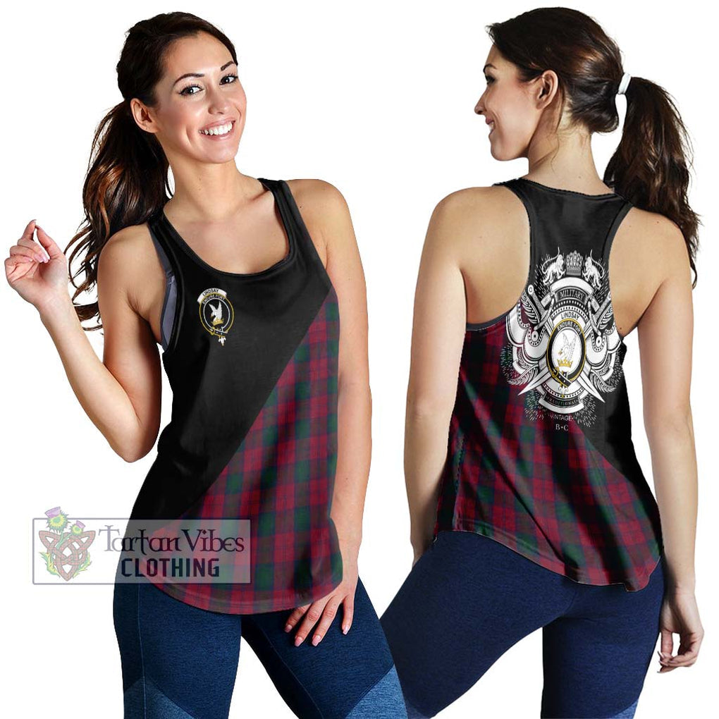 Lindsay Tartan Women's Racerback Tanks with Family Crest and Military Logo Style 4XL - Tartanvibesclothing Shop