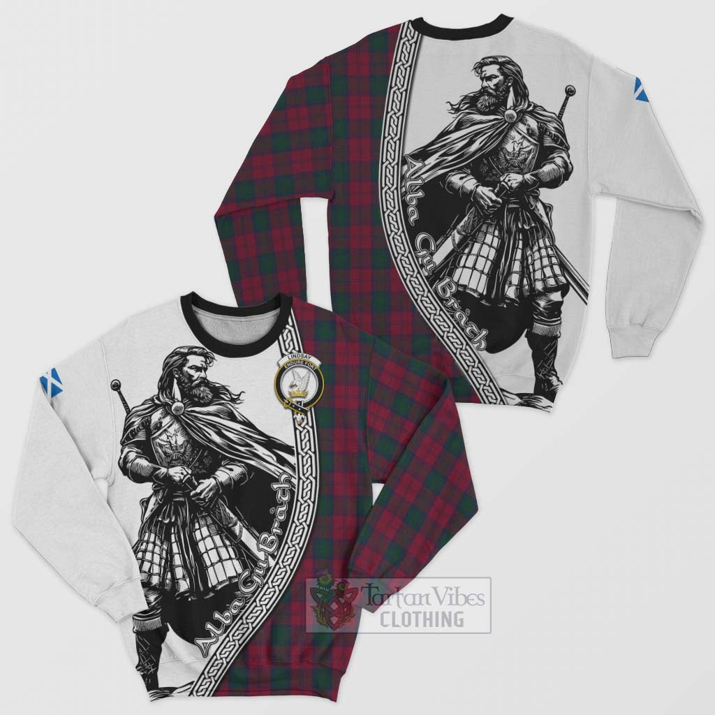 Tartan Vibes Clothing Lindsay Tartan Clan Crest Sweatshirt with Highlander Warrior Celtic Style