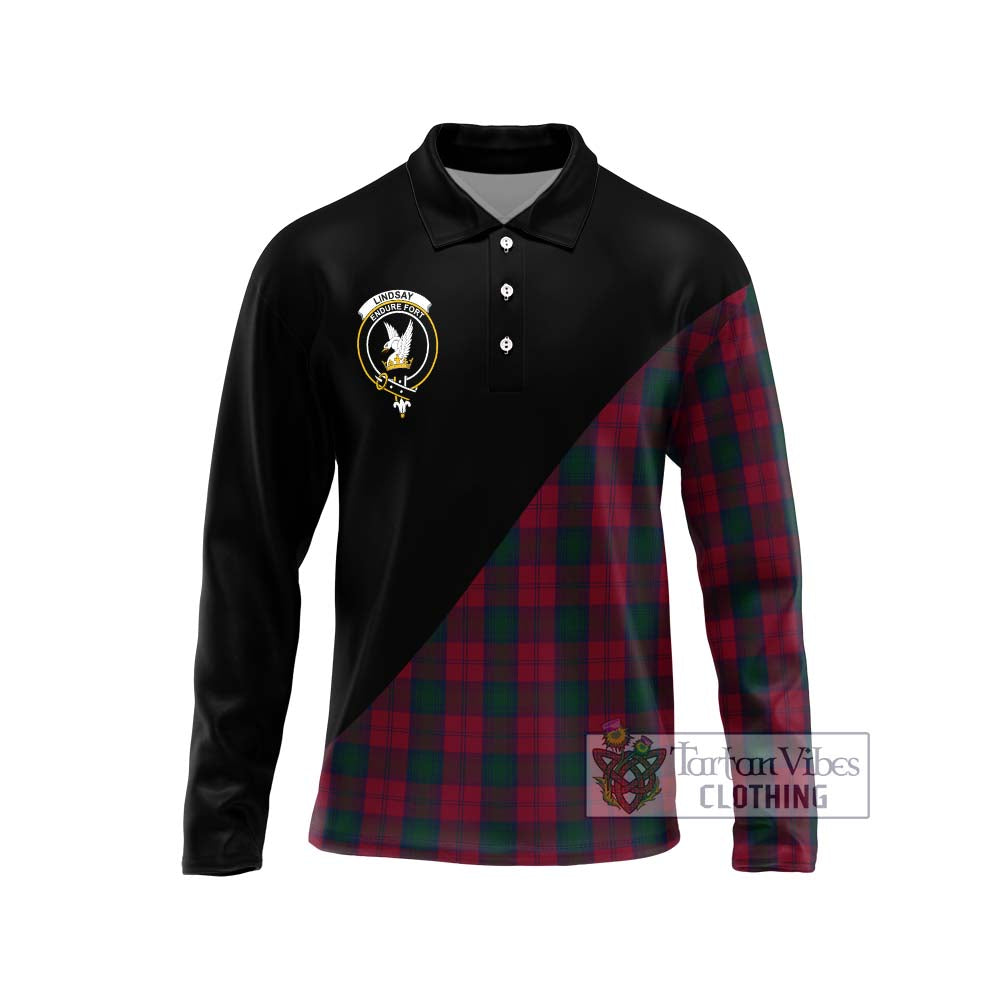 Lindsay Tartan Long Sleeve Polo Shirt with Family Crest and Military Logo Style Unisex - Tartanvibesclothing Shop