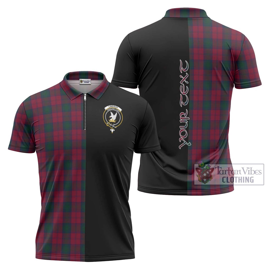 Lindsay Tartan Zipper Polo Shirt with Family Crest and Half Of Me Style Unisex - Tartanvibesclothing Shop