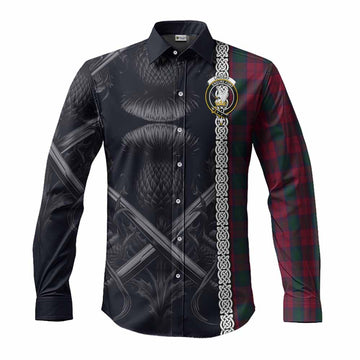 Lindsay Tartan Long Sleeve Button Shirt with Family Crest Cross Sword Thistle Celtic Vibes