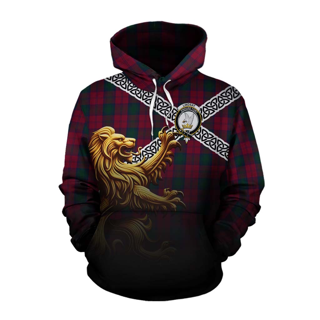Lindsay Crest Tartan Cotton Hoodie with Golden Lion Emblem Celtic Style Pullover Hoodie XS - Tartan Vibes Clothing