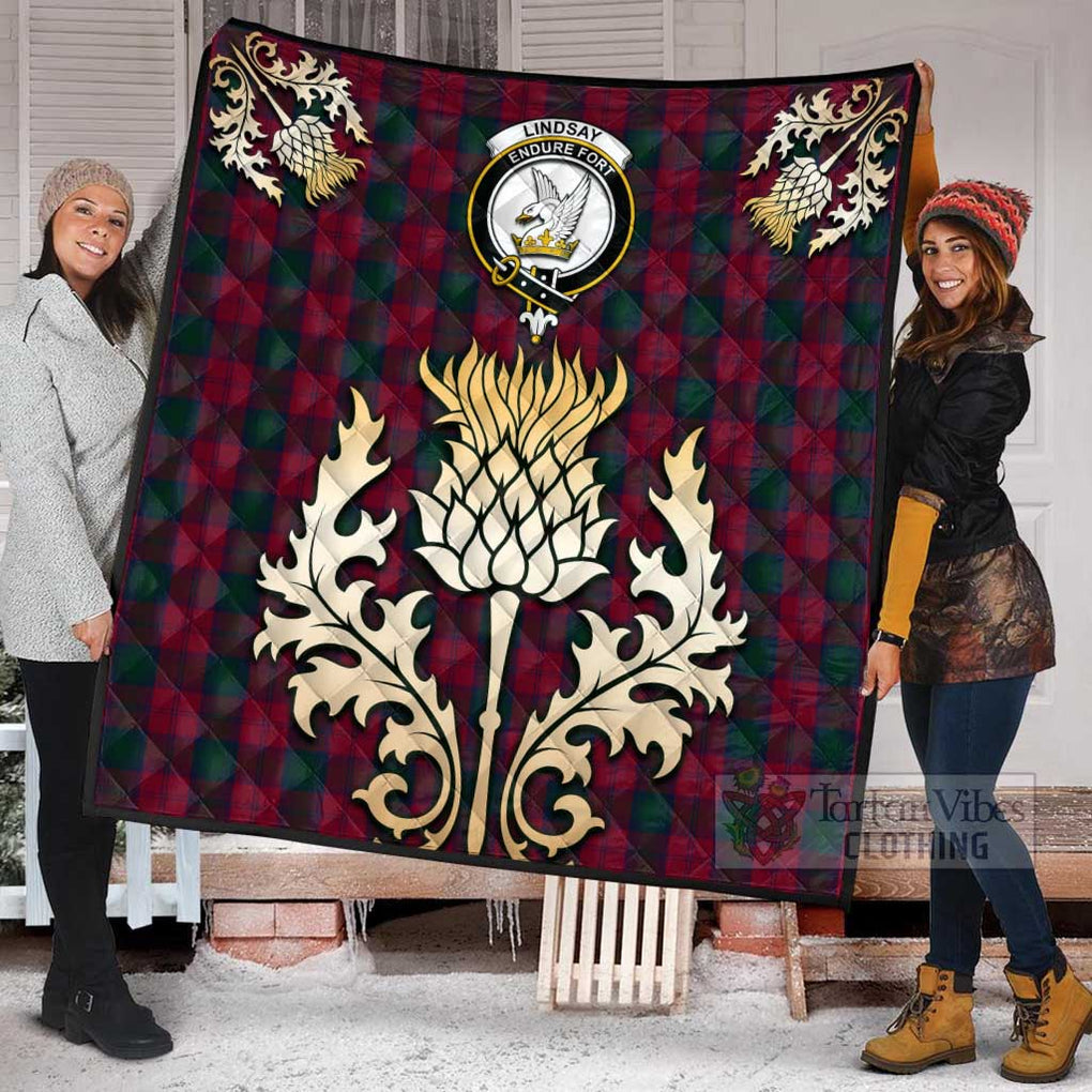 Tartan Vibes Clothing Lindsay Tartan Quilt with Family Crest and Golden Thistle Style