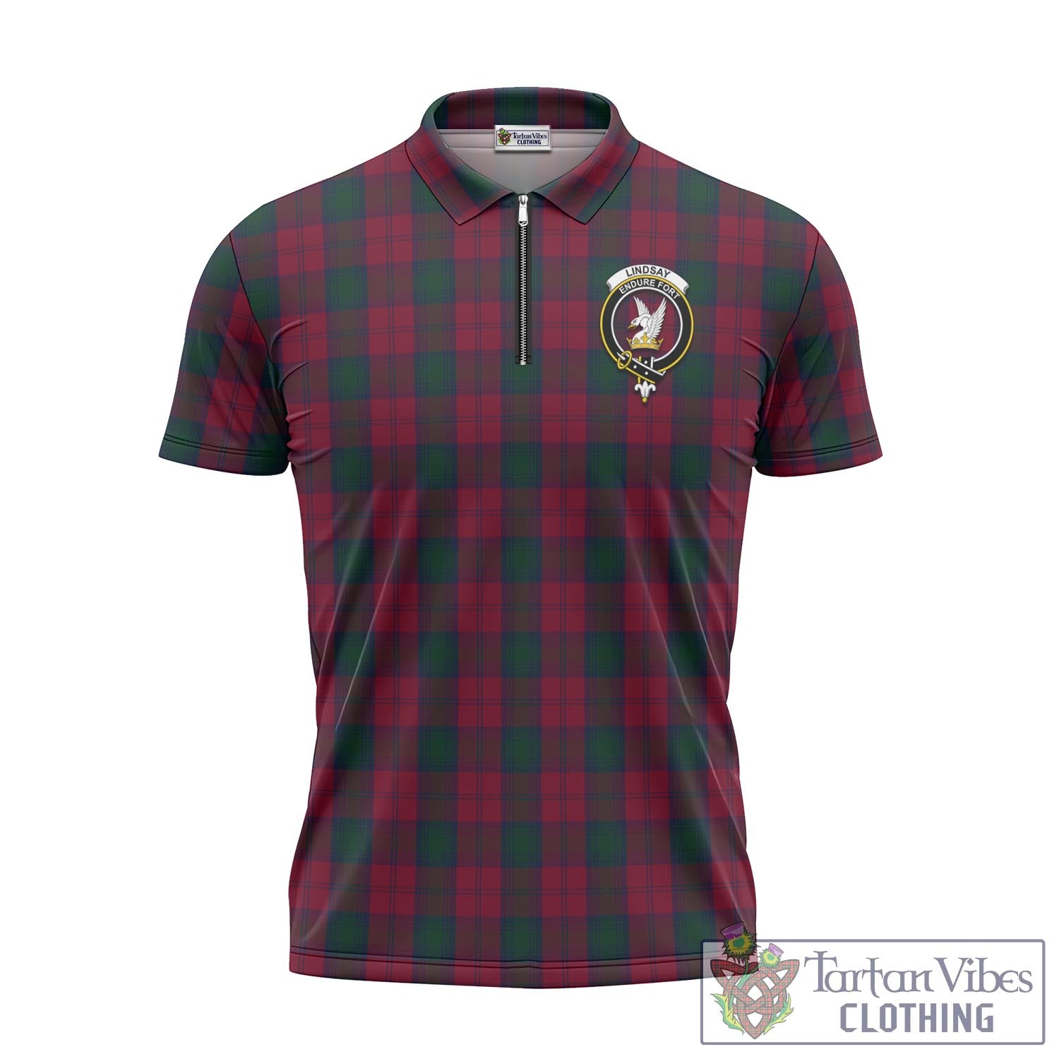 Tartan Vibes Clothing Lindsay Tartan Zipper Polo Shirt with Family Crest