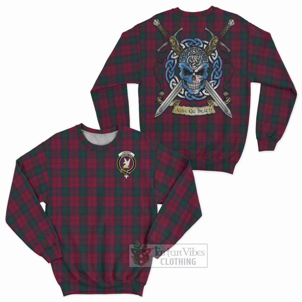 Tartan Vibes Clothing Lindsay Tartan Sweatshirt with Family Crest Celtic Skull Style