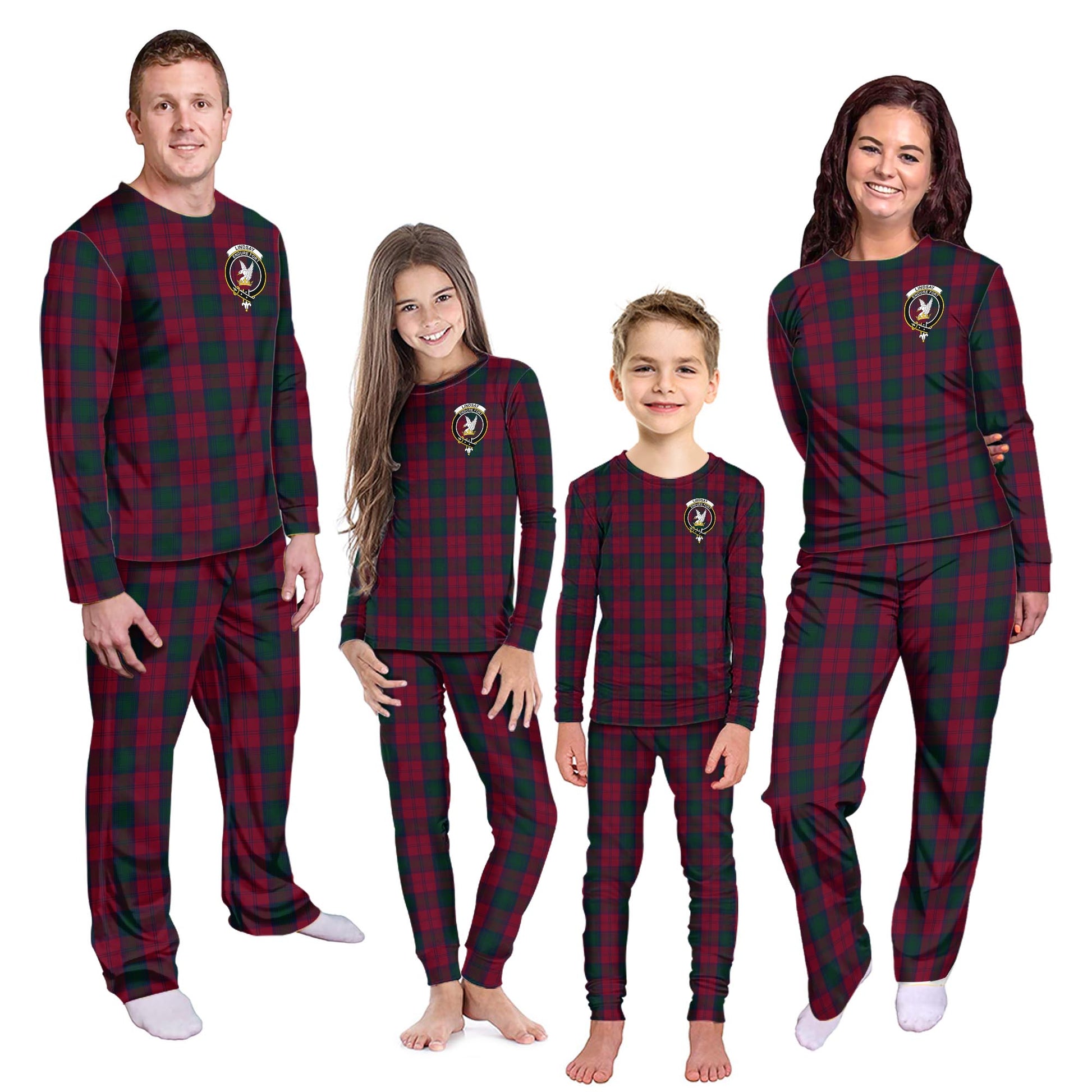 Lindsay Tartan Pajamas Family Set with Family Crest - Tartanvibesclothing