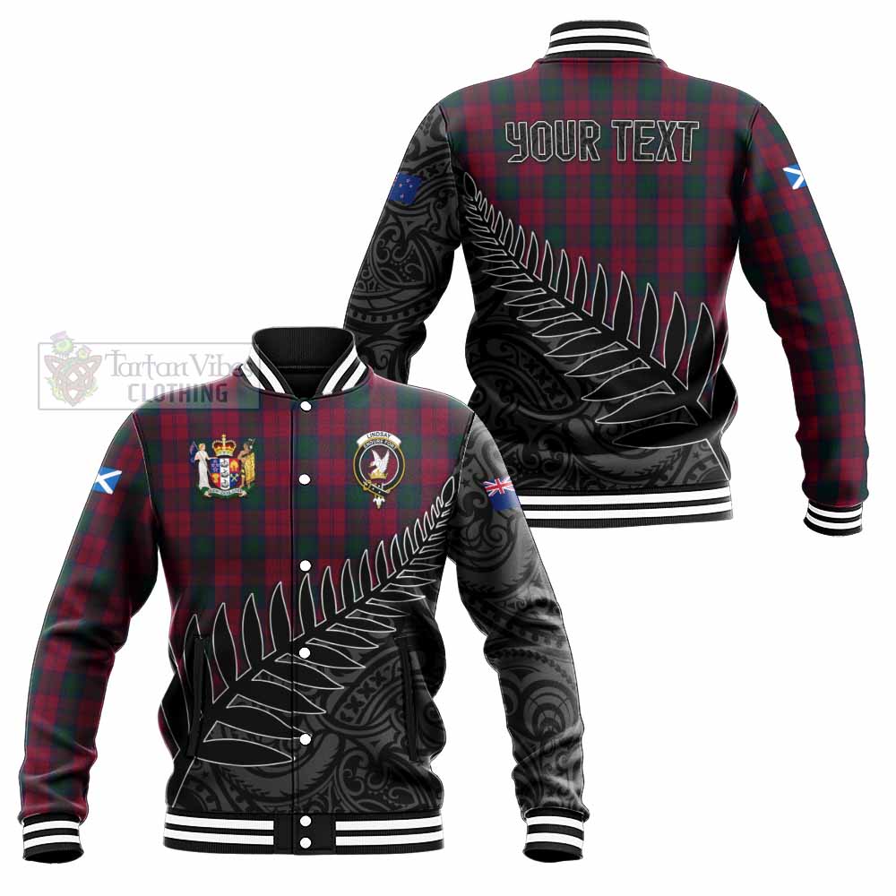 Tartan Vibes Clothing Lindsay Crest Tartan Baseball Jacket with New Zealand Silver Fern Half Style