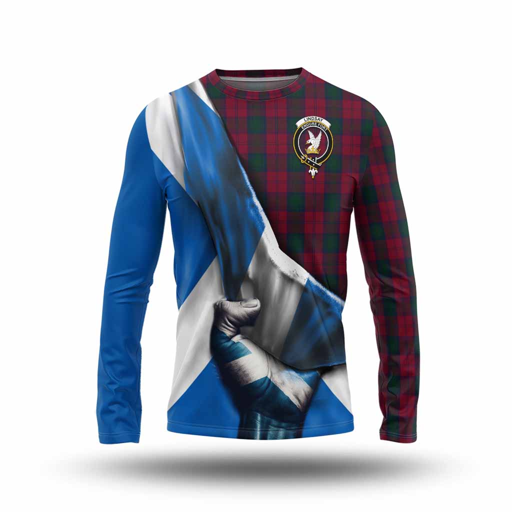 Tartan Vibes Clothing Lindsay Tartan Long Sleeve T-Shirt with Family Crest Scotland Patriotic Style