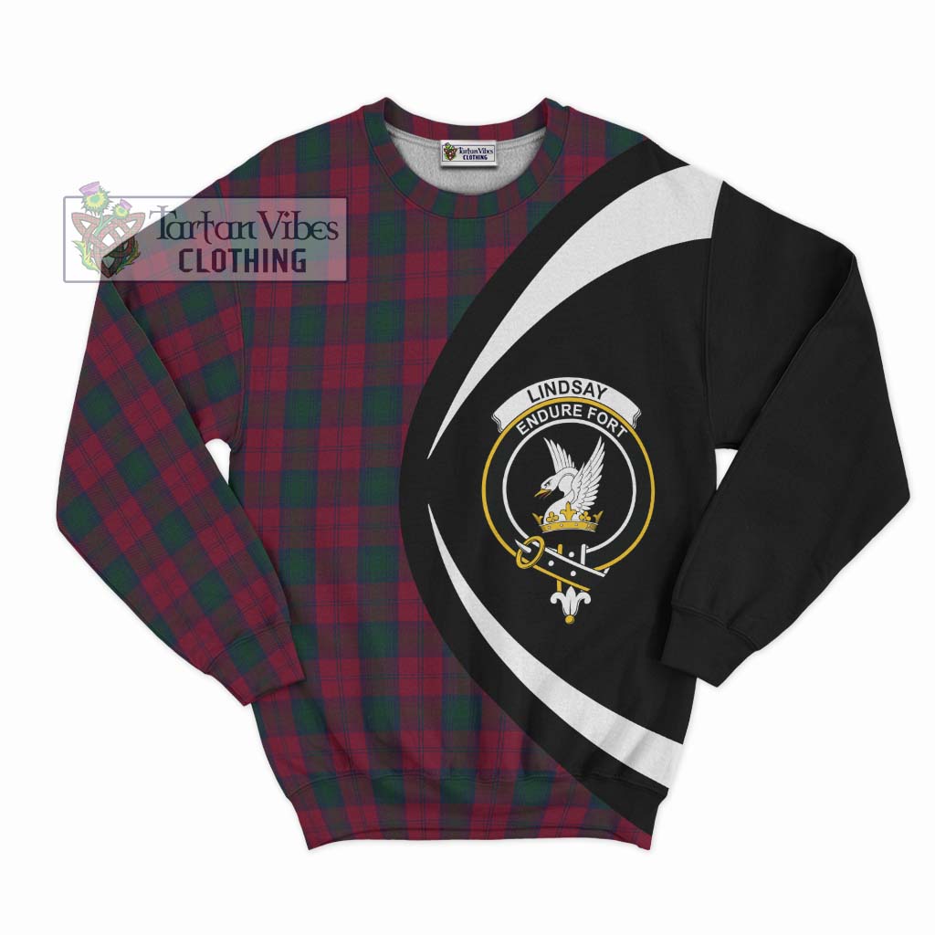 Lindsay Tartan Sweatshirt with Family Crest Circle Style Unisex - Tartan Vibes Clothing