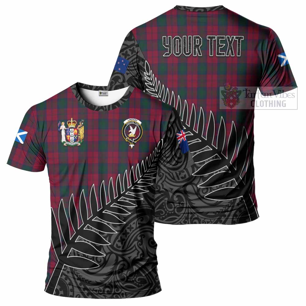 Tartan Vibes Clothing Lindsay Crest Tartan T-Shirt with New Zealand Silver Fern Half Style