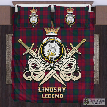 Lindsay Tartan Bedding Set with Clan Crest and the Golden Sword of Courageous Legacy