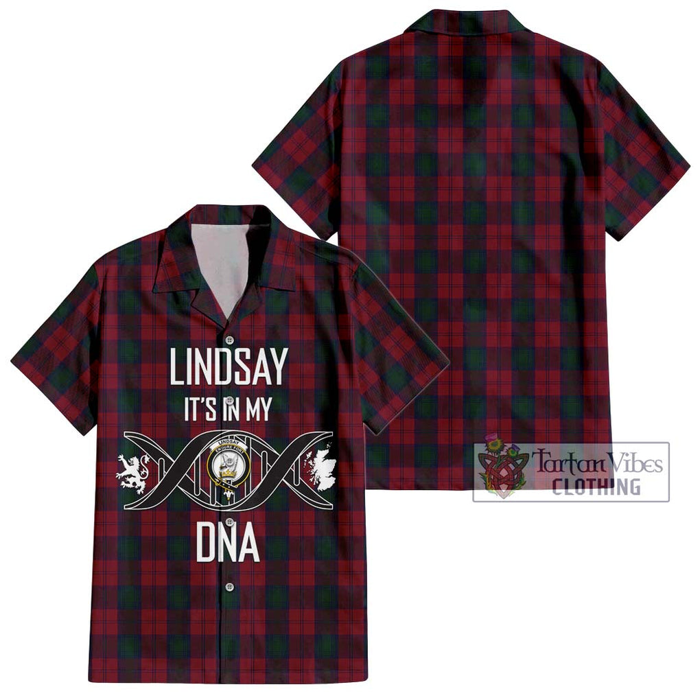 Lindsay Tartan Short Sleeve Button Shirt with Family Crest DNA In Me Style Kid - Tartanvibesclothing Shop