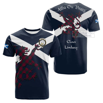 Lindsay Tartan Lion Rampant Cotton T-shirt Proudly Display Your Heritage with Alba Gu Brath and Clan Name