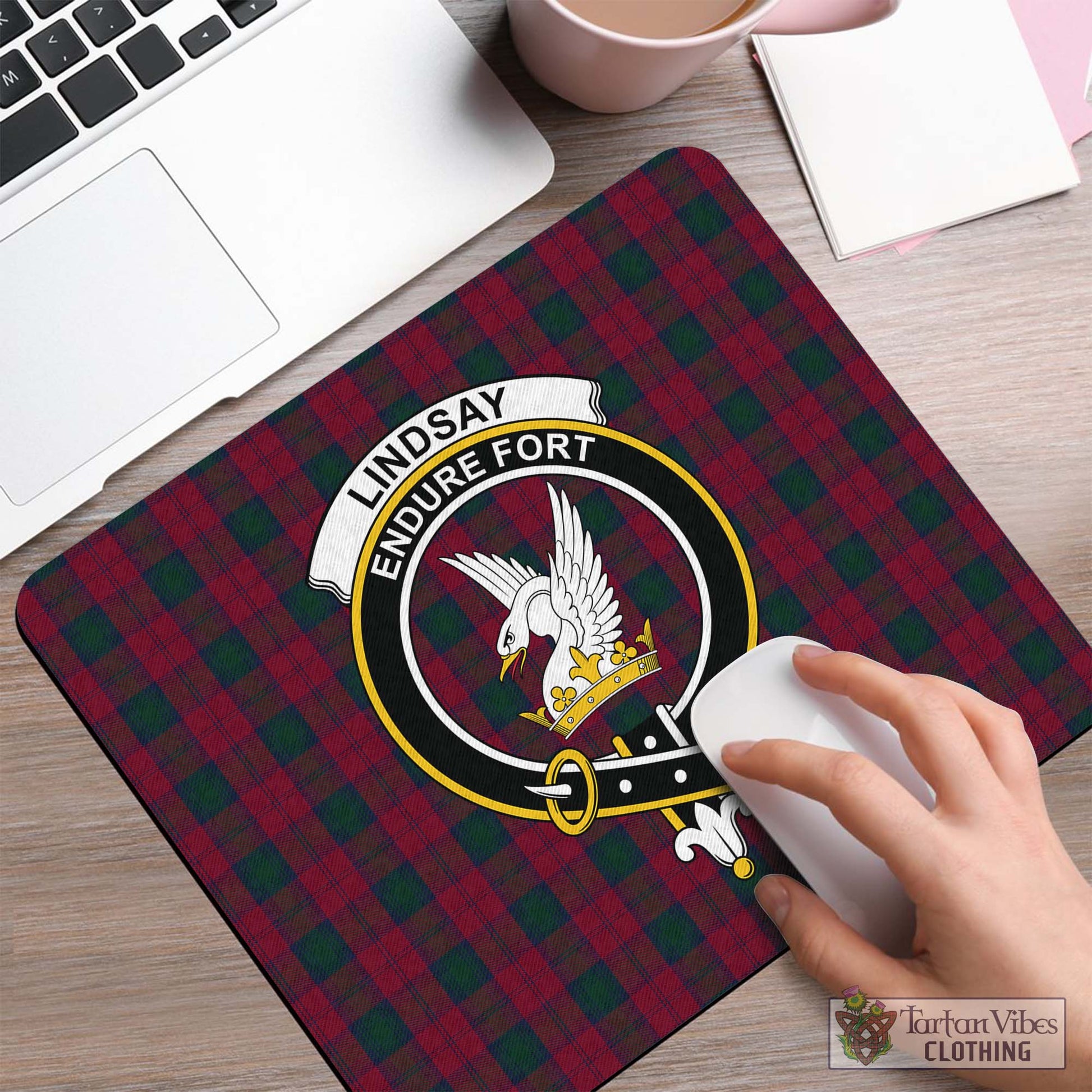 Tartan Vibes Clothing Lindsay Tartan Mouse Pad with Family Crest