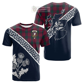 Lindsay Tartan Cotton T-shirt Featuring Thistle and Scotland Map