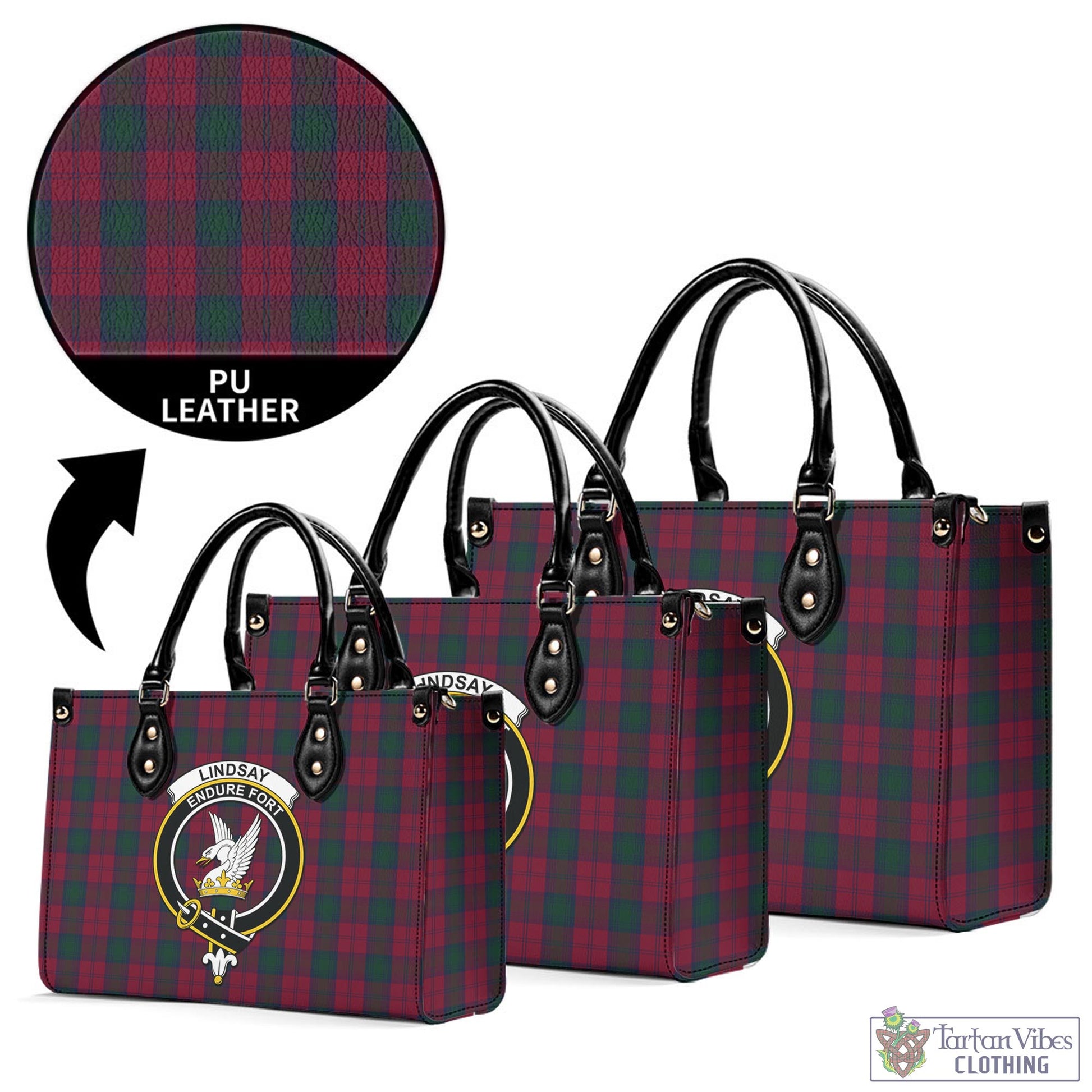 Tartan Vibes Clothing Lindsay Tartan Luxury Leather Handbags with Family Crest