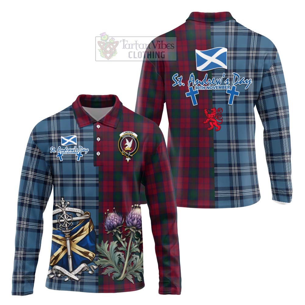 Tartan Vibes Clothing Lindsay Tartan Long Sleeve Polo Shirt Happy St. Andrew's Day Half Tartan Style