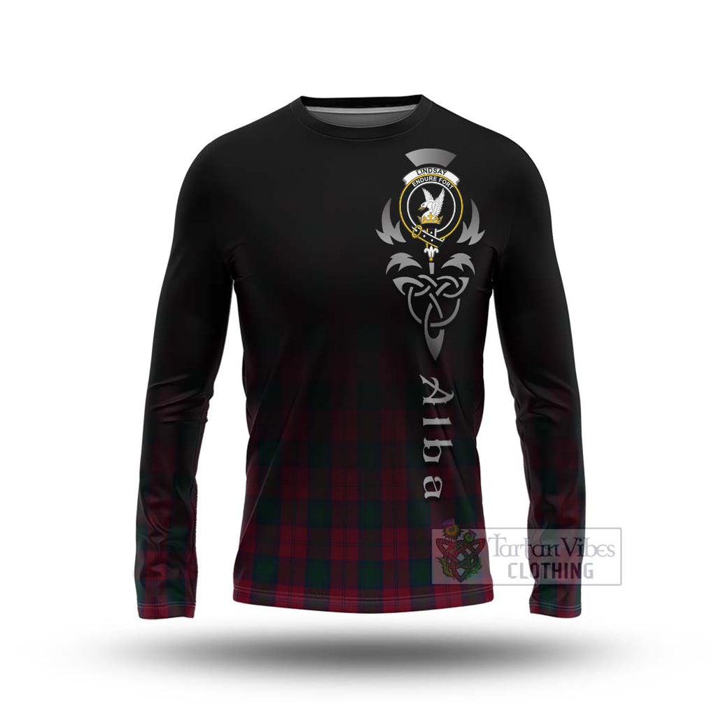 Tartan Vibes Clothing Lindsay Tartan Long Sleeve T-Shirt Featuring Alba Gu Brath Family Crest Celtic Inspired